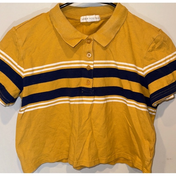 Forever 21 Urban Heritage Yellow Polo Buttoned Down Cropped Shirt - Picture 2 of 7